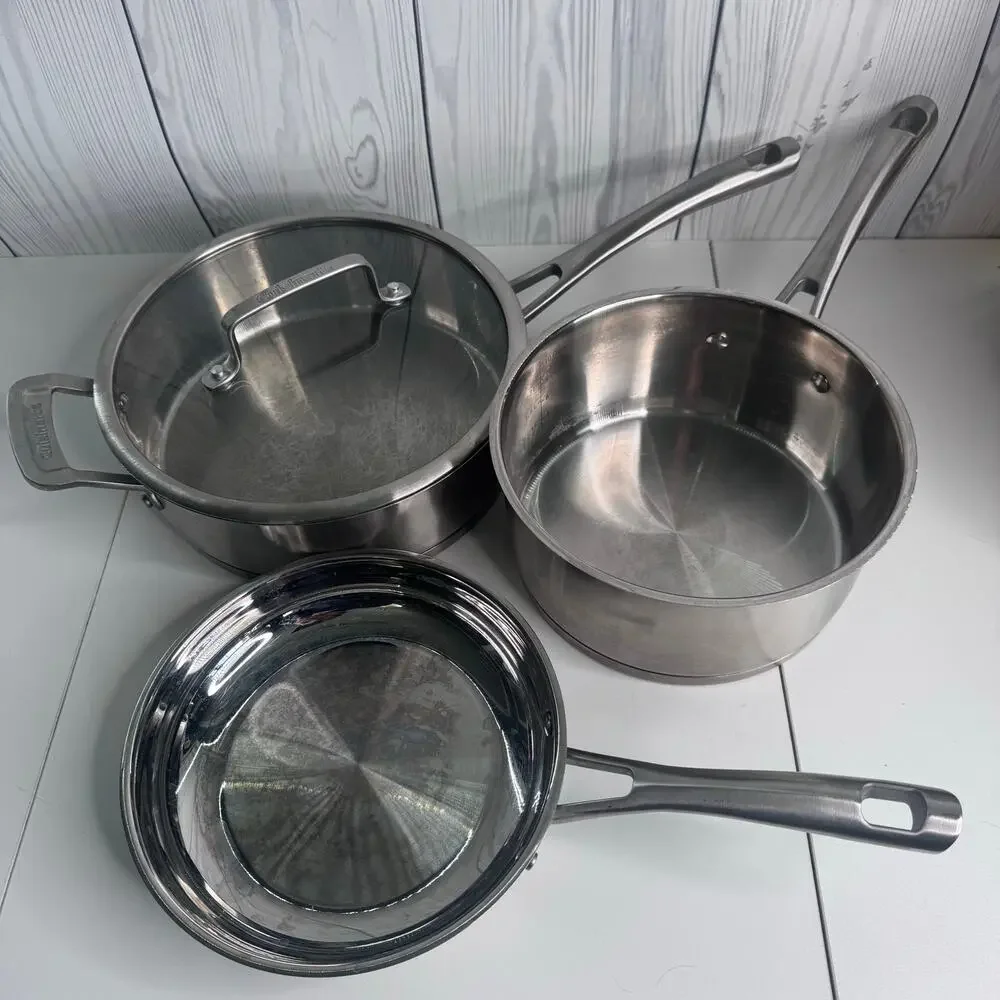 Set of 3 Cuisinart Stainless Steel High Impact Bonded Induction Ready Pans